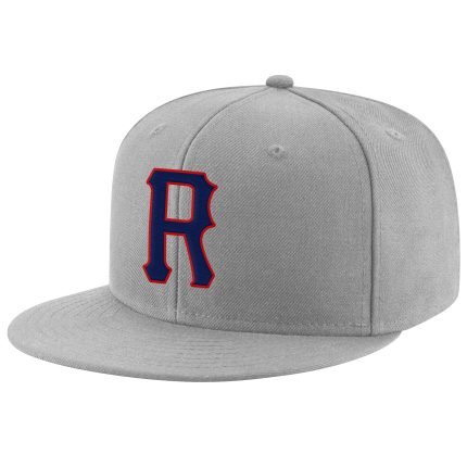 Custom Adjustable Snapback Hat with Personalized Name and Number - Gray Navy-Red Stitched Team Cap Personalized Gray Navy-Red