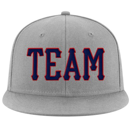 Custom Adjustable Snapback Hat with Personalized Name and Number - Gray Navy-Red Stitched Team Cap Personalized Gray Navy-Red