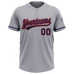 Personalized Unisex Softball Jersey in Gray Navy-Red - Two-Button Design Personalized Gray Navy-Red Two-Button Unisex Softball