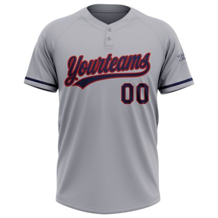Personalized Unisex Softball Jersey in Gray Navy-Red - Two-Button Design Personalized Gray Navy-Red Two-Button Unisex Softball