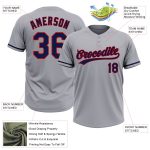 Personalized Unisex Softball Jersey in Gray Navy-Red - Two-Button Design Personalized Gray Navy-Red Two-Button Unisex Softball
