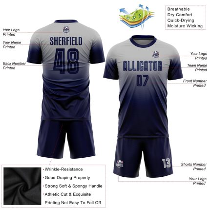 Custom Name Number Soccer Jersey - Personalized Gray Navy Fade Fashion Uniform Personalized Gray Navy Sublimation Fade Fashion