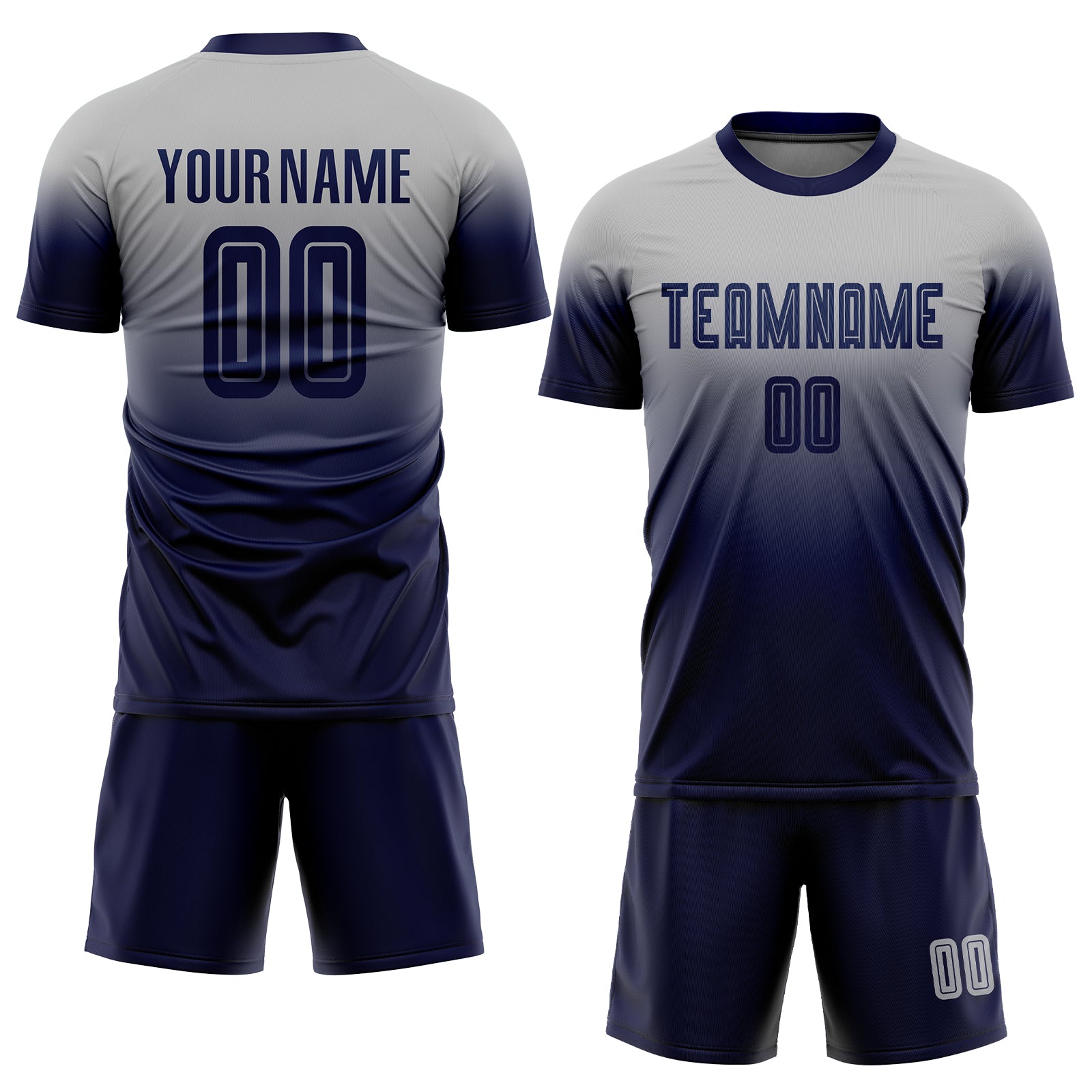 Custom Name Number Soccer Jersey - Personalized Gray Navy Fade Fashion Uniform Personalized Gray Navy Sublimation Fade Fashion