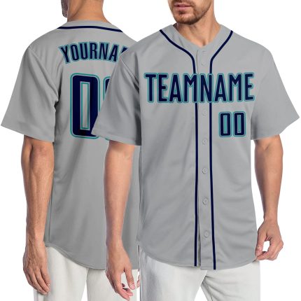 Personalized Gray Navy Teal Baseball Jersey for Authentic Style Personalized Gray Navy-Teal Authentic Baseball Jersey