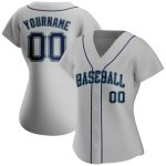 Custom Team Baseball Jersey with Personalized Name & Number - Gray Navy-Teal Authentic Design Personalized Gray Navy-Teal