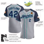 Custom Name and Number Baseball Jersey - Personalized Gray Navy-Teal Authentic Raglan Sleeves Personalized Gray Navy-Teal