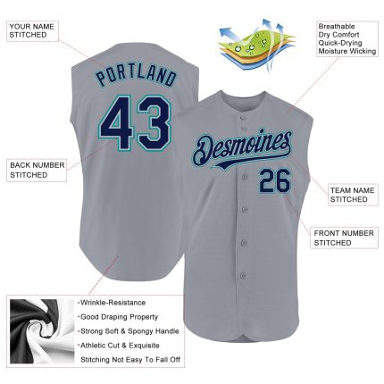 Personalized Gray Navy Teal Baseball Jersey Authentic Sleeveless Design Personalized Gray Navy-Teal Authentic Sleeveless