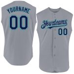 Personalized Gray Navy Teal Baseball Jersey Authentic Sleeveless Design Personalized Gray Navy-Teal Authentic Sleeveless