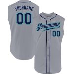 Custom Name Number Personalized Baseball Jersey Gray Navy Teal Sleeveless Authentic Team Personalized Gray Navy-Teal Authentic