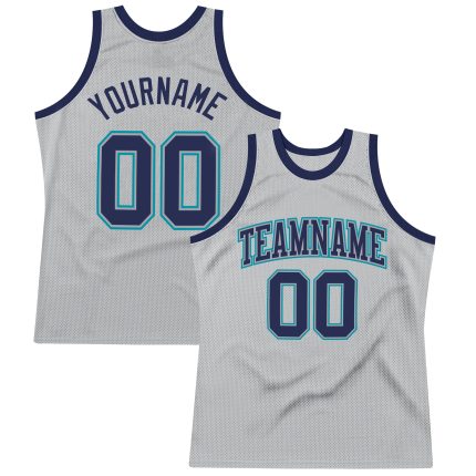 Custom Name Number Basketball Jersey - Personalized Gray Navy Teal Authentic Throwback Design Personalized Gray Navy-Teal