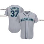 Custom Name and Number Personalized Baseball Jersey Gray Navy-Teal Team Apparel Personalized Gray Navy-Teal Baseball Jersey