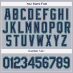 Custom Name and Number Personalized Baseball Jersey Gray Navy-Teal Team Apparel Personalized Gray Navy-Teal Baseball Jersey
