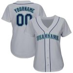 Custom Name and Number Personalized Baseball Jersey Gray Navy-Teal Team Apparel Personalized Gray Navy-Teal Baseball Jersey