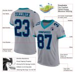 Custom Name and Number Personalized Navy-Teal Gray Mesh Football Jersey Authentic Personalized Gray Navy-Teal Mesh Authentic
