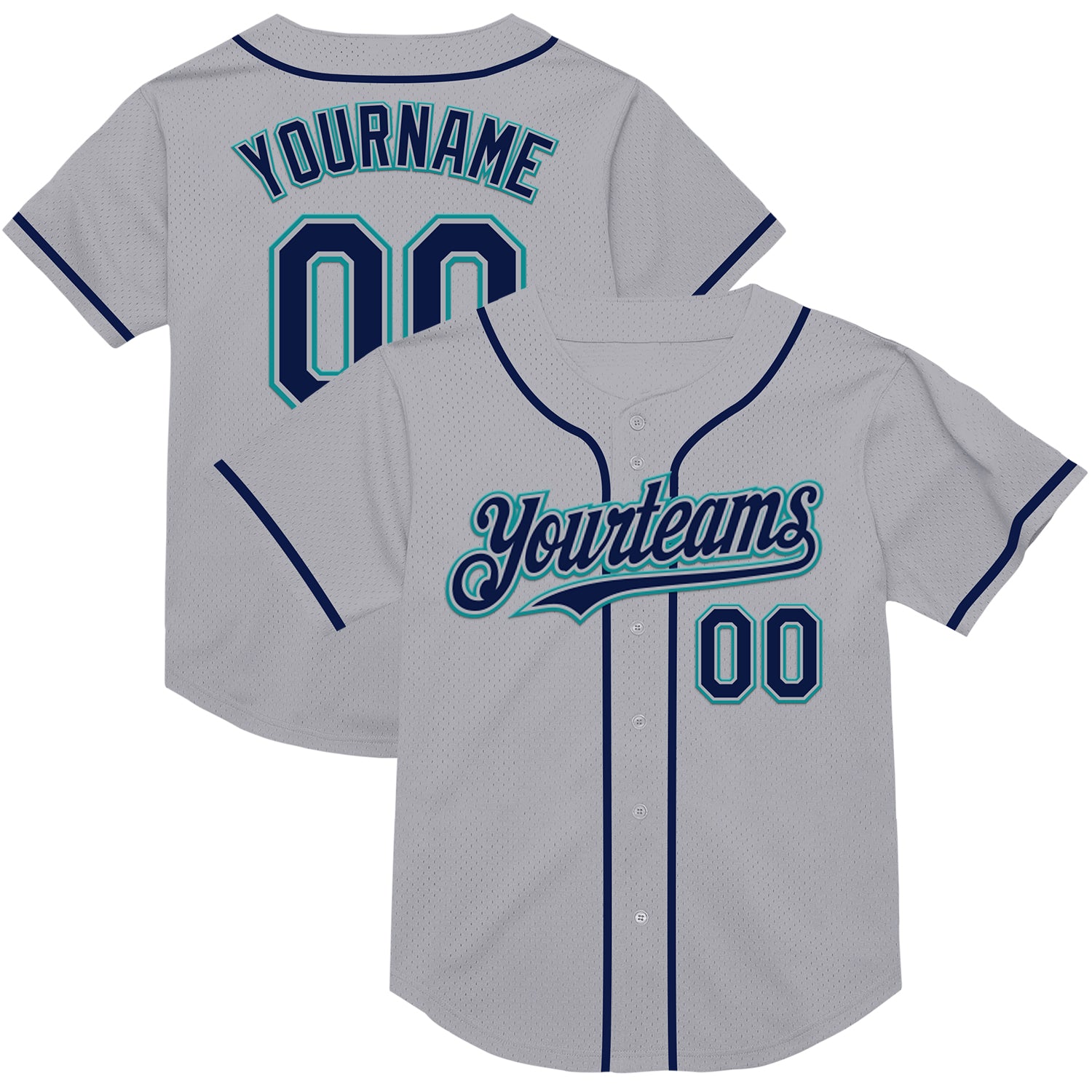 Custom Name and Number Gray Navy-Teal Mesh Baseball Jersey - Authentic Personalized Throwback Team Jersey Personalized Gray