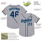 Custom Name and Number Gray Navy-Teal Mesh Baseball Jersey - Authentic Personalized Throwback Team Jersey Personalized Gray