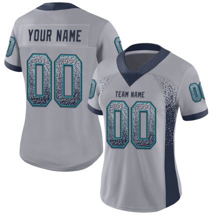 Custom Name Number Personalized Football Jersey Gray Navy Teal Mesh Drift Fashion Team Personalized Gray Navy-Teal Mesh Drift