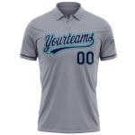 Custom Name and Number Personalized Performance Vapor Golf Polo Shirt Gray Navy Teal Personalized Gray Navy-Teal Performance