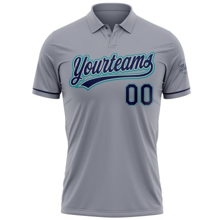 Custom Name and Number Personalized Performance Vapor Golf Polo Shirt Gray Navy Teal Personalized Gray Navy-Teal Performance