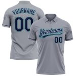 Custom Name and Number Personalized Performance Vapor Golf Polo Shirt Gray Navy Teal Personalized Gray Navy-Teal Performance