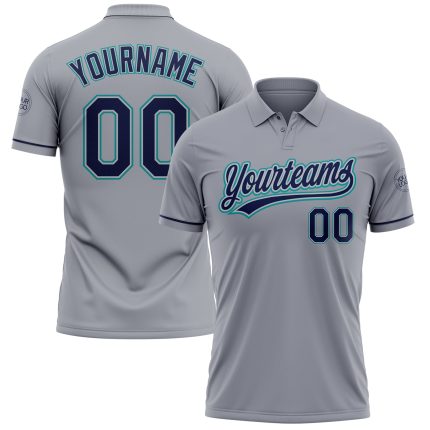 Custom Name and Number Personalized Performance Vapor Golf Polo Shirt Gray Navy Teal Personalized Gray Navy-Teal Performance