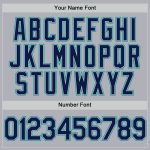Personalized Unisex Softball Jersey in Gray Navy-Teal, Two-Button Design Personalized Gray Navy-Teal Two-Button Unisex Softball