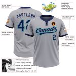 Custom Name Number Unisex Softball Jersey in Gray Navy Teal - Personalized Two-Button Team Jersey Personalized Gray Navy-Teal