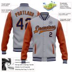 Custom Name Number Two Tone Bomber Varsity Jacket Gray Navy Texas Orange Full-Snap Team Apparel Personalized Gray Navy-Texas