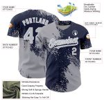Custom Name and Number Baseball Jersey - Personalized 3D Abstract Brush Stroke Design in Gray Navy and White Personalized