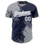 Custom Name and Number Baseball Jersey - Personalized 3D Abstract Brush Stroke Design in Gray Navy and White Personalized