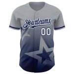 Custom Name and Number Baseball Jersey with 3D Twinkle Star Gradient Design in Gray, Navy, and White - Personalized Team Jersey