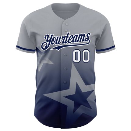Custom Name and Number Baseball Jersey with 3D Twinkle Star Gradient Design in Gray, Navy, and White - Personalized Team Jersey
