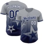 Custom Name and Number Baseball Jersey with 3D Twinkle Star Gradient Design in Gray, Navy, and White - Personalized Team Jersey