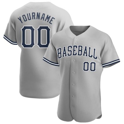 Custom Name and Number Authentic Baseball Jersey - Personalized Gray Navy-White Team Jersey Personalized Gray Navy-White