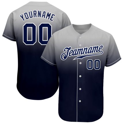 Custom Name and Number Authentic Fade Fashion Baseball Jersey - Personalized Gray Navy-White Team Jersey Personalized Gray