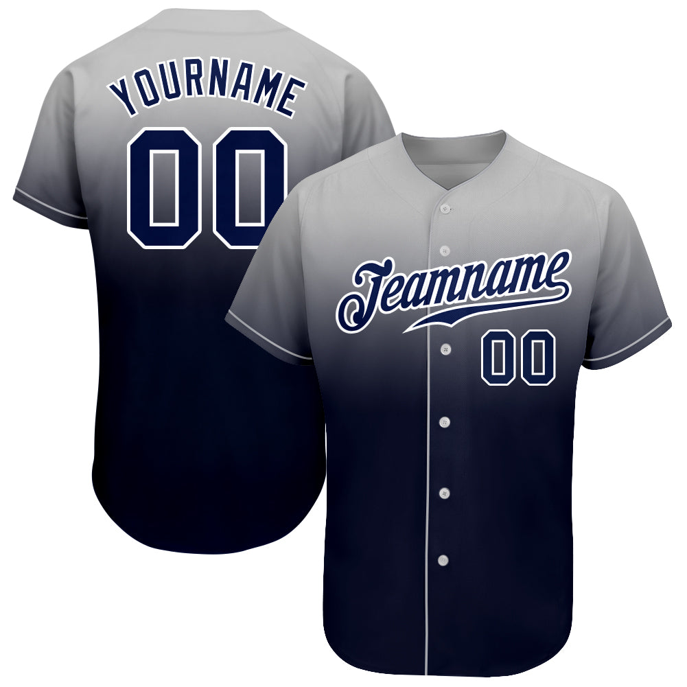 Custom Name and Number Authentic Fade Fashion Baseball Jersey - Personalized Gray Navy-White Team Jersey Personalized Gray