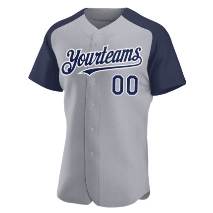 Custom Name and Number Personalized Gray Navy-White Baseball Jersey Authentic Raglan Sleeves Personalized Gray Navy-White