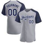 Custom Name and Number Personalized Gray Navy-White Baseball Jersey Authentic Raglan Sleeves Personalized Gray Navy-White