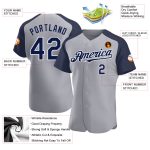 Custom Name and Number Personalized Gray Navy-White Baseball Jersey Authentic Raglan Sleeves Personalized Gray Navy-White