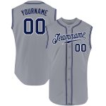 Custom Name and Number Personalized Baseball Jersey - Authentic Gray Navy-White Sleeveless Design Personalized Gray Navy-White