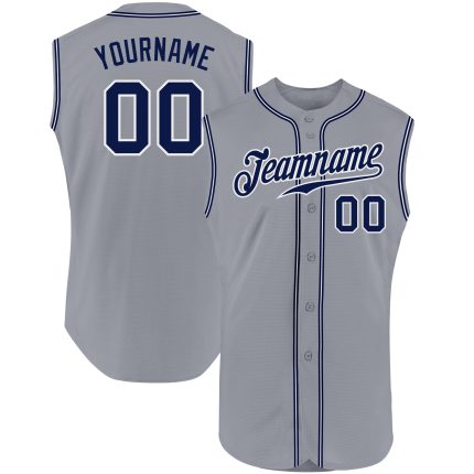 Custom Name and Number Personalized Baseball Jersey - Authentic Gray Navy-White Sleeveless Design Personalized Gray Navy-White