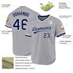Custom Name and Number Authentic Baseball Jersey - Personalized Gray Navy-White Throwback Style Personalized Gray Navy-White
