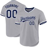Custom Name and Number Authentic Baseball Jersey - Personalized Gray Navy-White Throwback Style Personalized Gray Navy-White