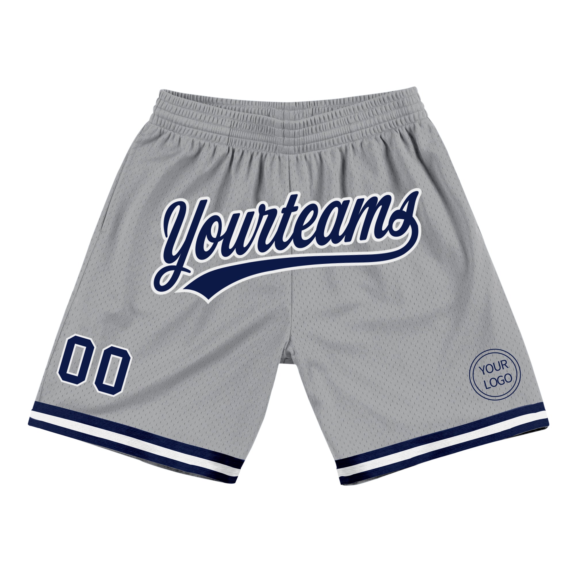 Personalized Gray Navy White Authentic Basketball Shorts - Throwback Style Personalized Gray Navy-White Authentic Throwback