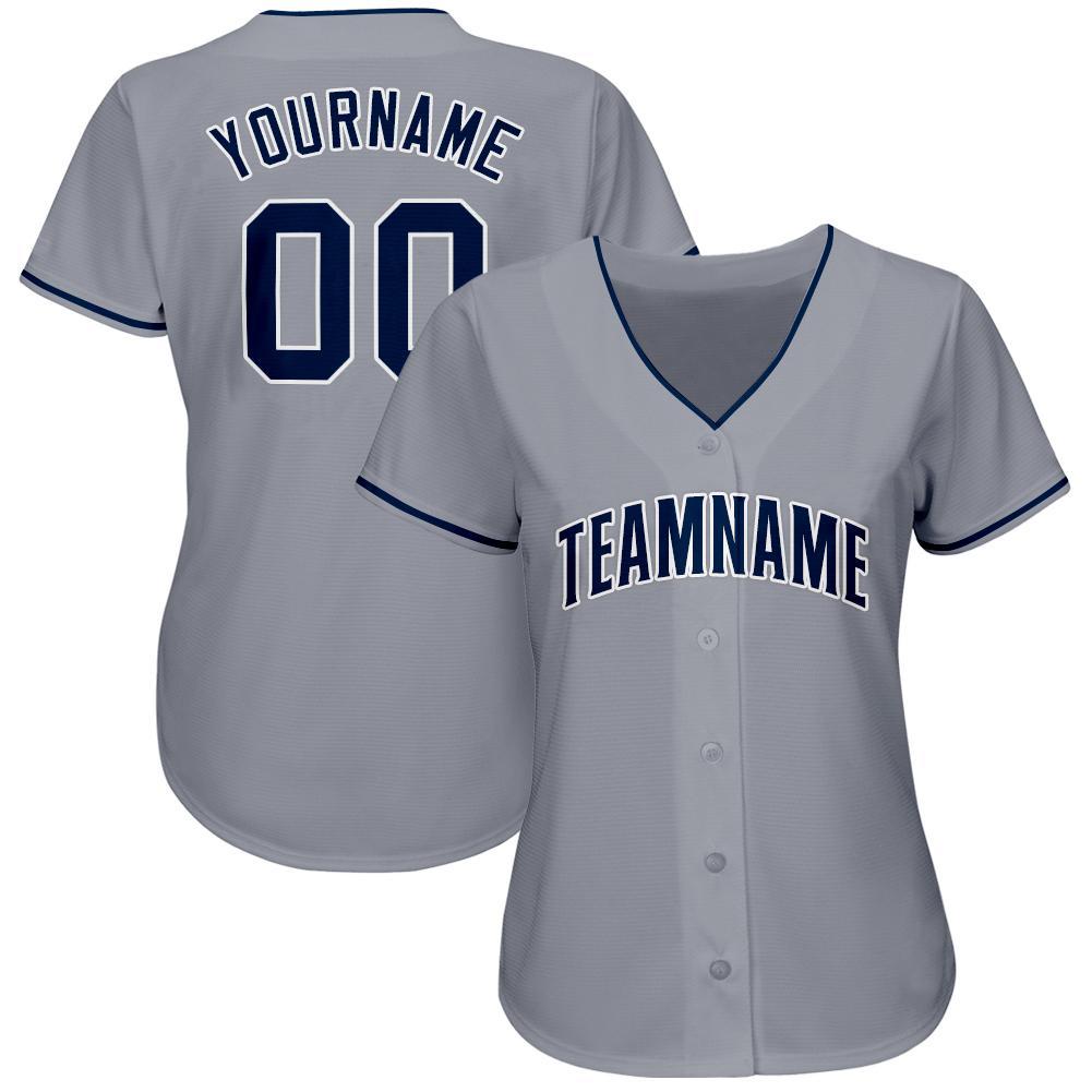 Custom Gray Navy-White Baseball Jersey for Men and Women - Personalized Sports Apparel Personalized Gray Navy-White Baseball