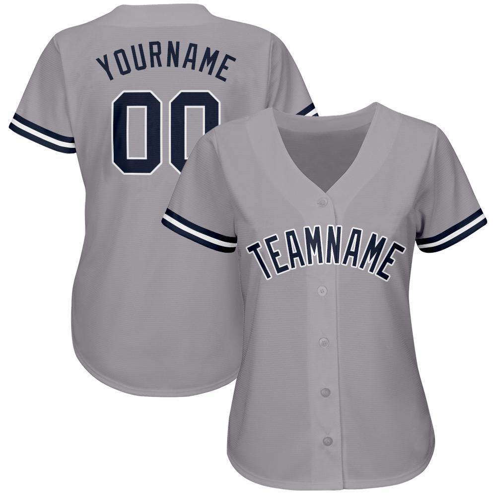 Custom Name and Number Personalized Baseball Jersey in Gray Navy-White for Teams Personalized Gray Navy-White Baseball Jersey