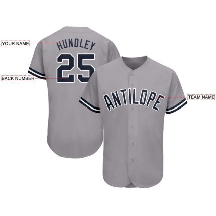 Custom Name and Number Personalized Baseball Jersey in Gray Navy-White for Teams Personalized Gray Navy-White Baseball Jersey