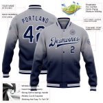 Personalized Team Custom Name Number Bomber Jacket Gray Navy White Full-Snap Varsity Letterman Fade Fashion Jacket Personalized
