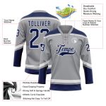 Custom Name & Number Hockey Jersey - Personalized Gray Navy-White Lace Neck Team Apparel Personalized Gray Navy-White Hockey
