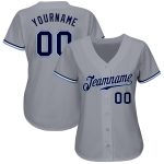 Custom Name and Number Authentic Baseball Jersey - Personalized Gray Navy Light Blue Team Jersey Personalized Gray Navy White-Light